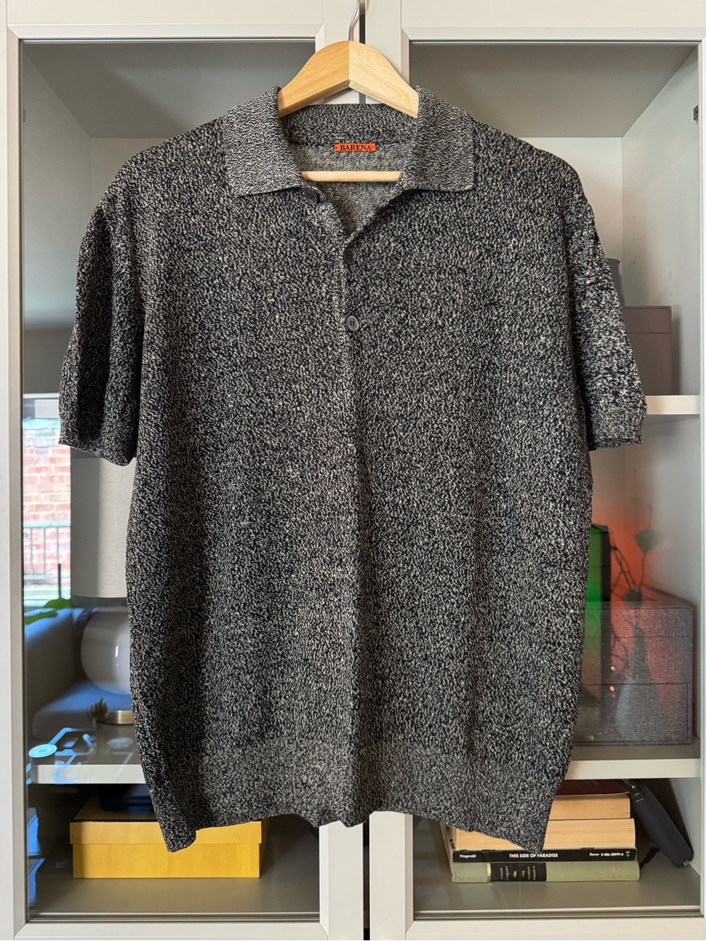 Barena Lightweight Knit Polo Sweater, in Tan/Black Artisan Knit